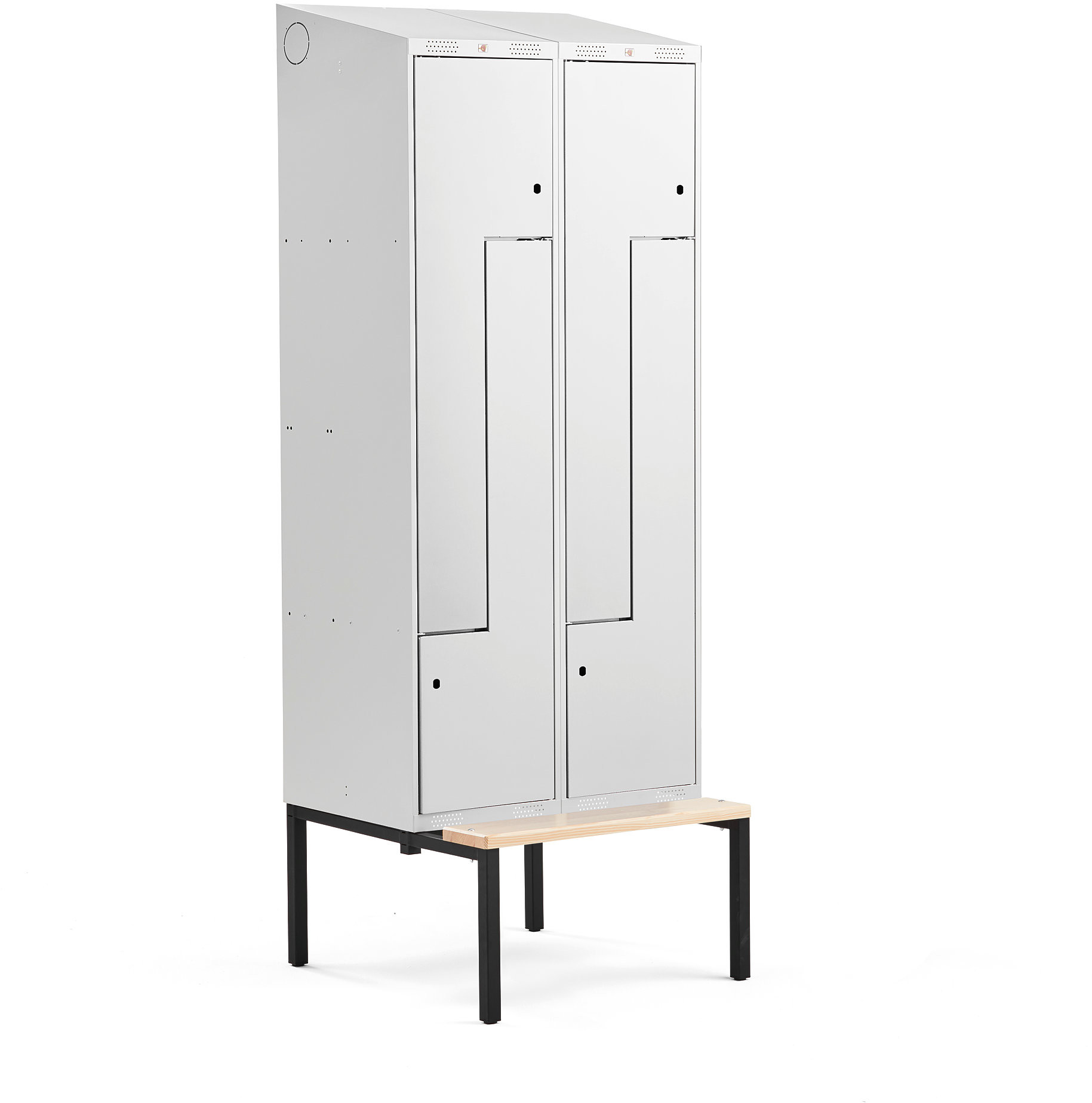 AJ Produkty Szafka ubraniowa typu Z, CLASSIC, z ławką, 2 moduły, 4 drzwi, 2290x800x550 mm, szary