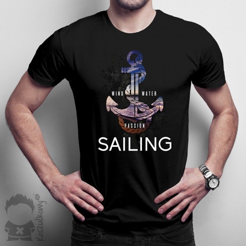 Sailing Wind, water, passion, męska koszulka z nadrukiem