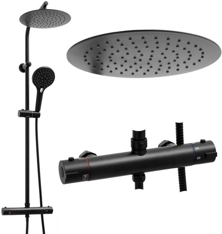 Yoka Bateria prysznicowa prysznic czarny z deszczownicą 25 cm - Yoka BP.BERGEN THERM 25 BLK