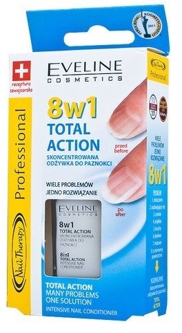 Eveline 8in1 Total Action Intensive Nail Hardener, wzmacniająca odżywka do paznokci, 12 ml