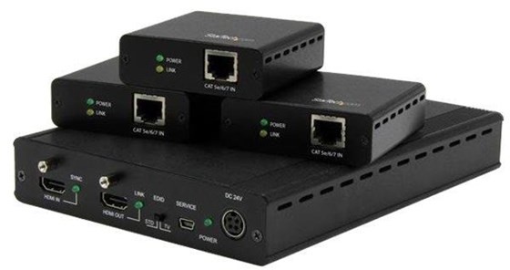 StarTech.com StarTech.com 3-Port HDBaseT Extender Kit w/ Receivers - HDMI over CAT5 - 4K - video/audio extender ST124HDBT