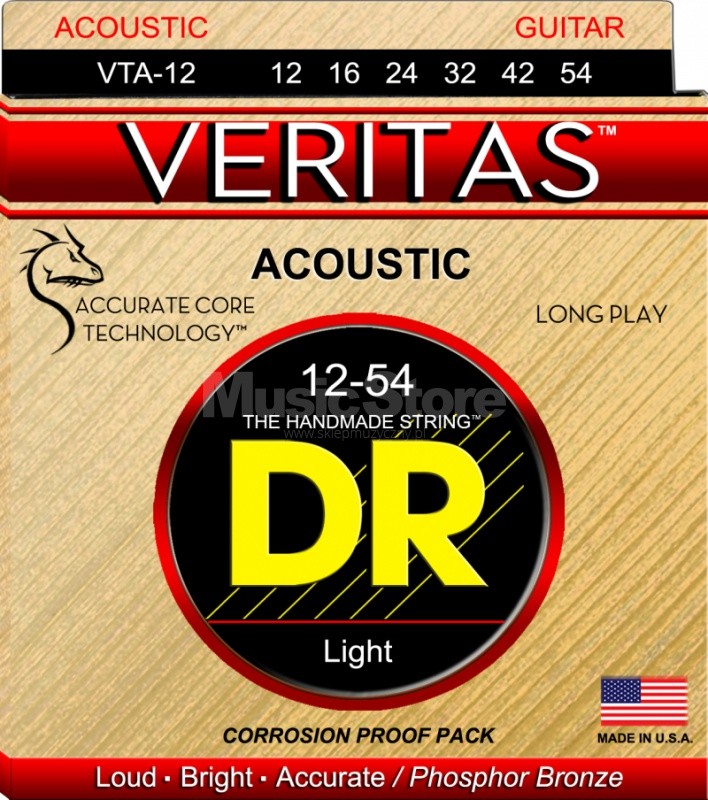 DR Strings vta-12 - veritas - Acoustic Guitar String Set, Light, .012-.054