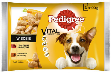 Pedigree Adult saszetka 52x100g mokra karma dla psów w sosie z wołowiną i jagnięciną z indykiem i marchewką