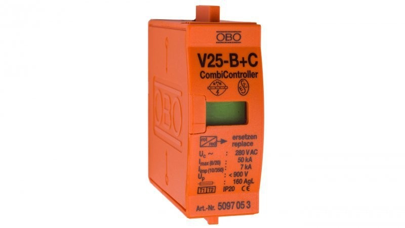 Obo bettermann Wkładka ogranicznika przepięć B+C Typ 1+2 7kA V25-B+C Typ 1+2/0-280 5097053 5097053