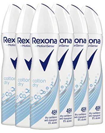 Rexona Spray antyperspirant dla długotrwałej świeżości Cotton Dry 48-godzinnej ochrony (6 x 150 ml)