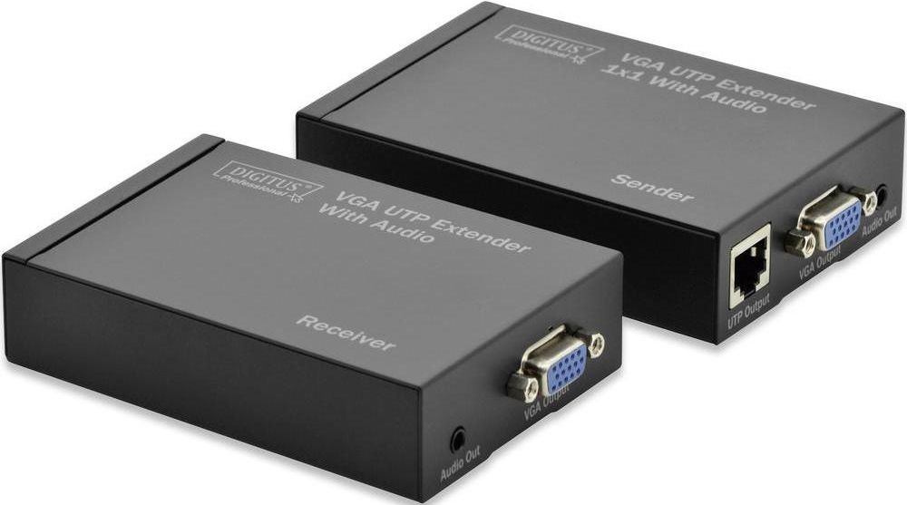 Digitus System przekazu sygnału AV Przedłużacz extender VGA 1920 x 1200px po skrętce kat.5e UTP do 300m z audio miniJack DS-53400 DS-53400