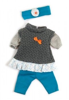 Miniland Ubranko dla lalki 40 cm niebieskie spodenki sweterek i opaska
