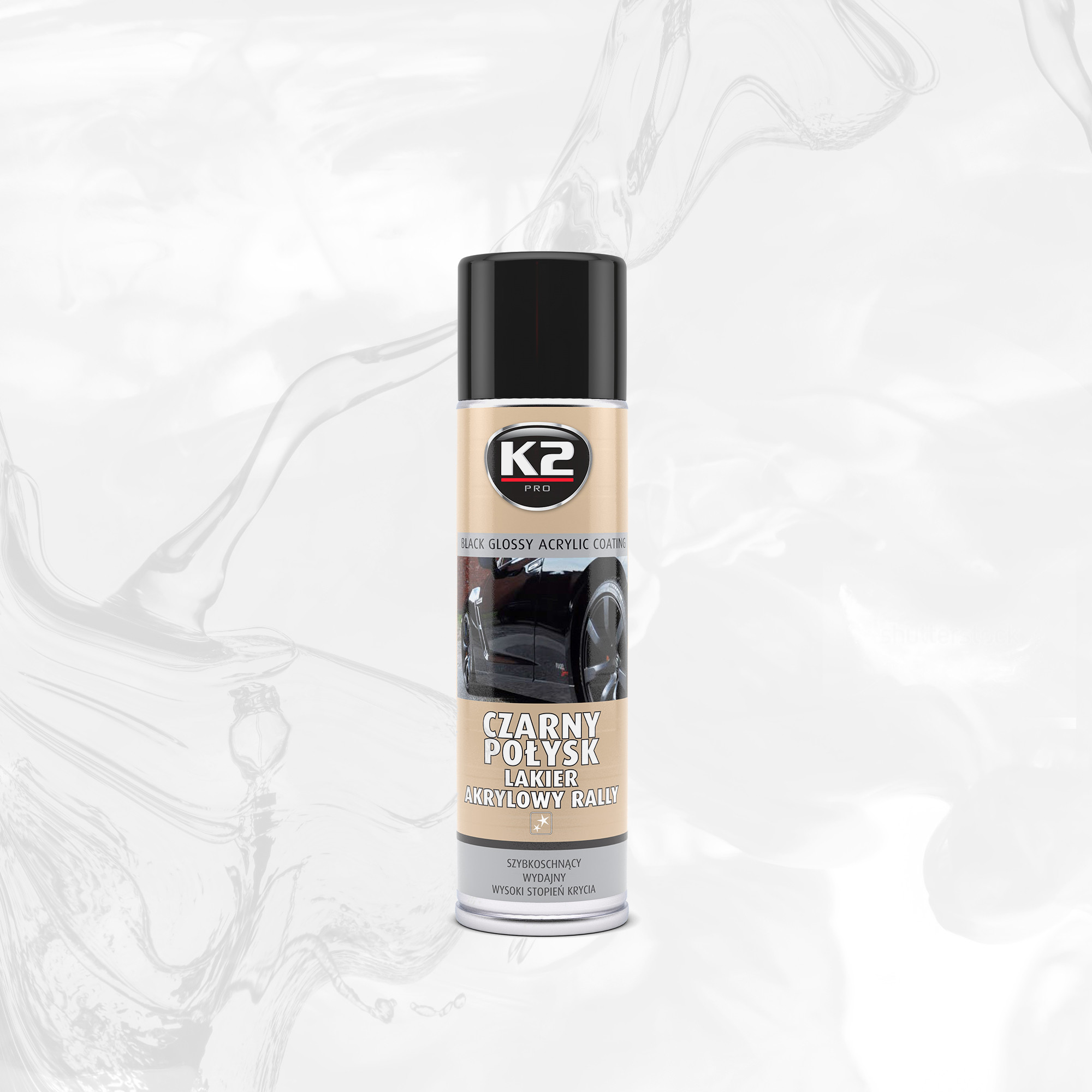K2 LAKIER CZARNY POŁYSK SPRAY 500ml akrylowy lakier szybkoschnący