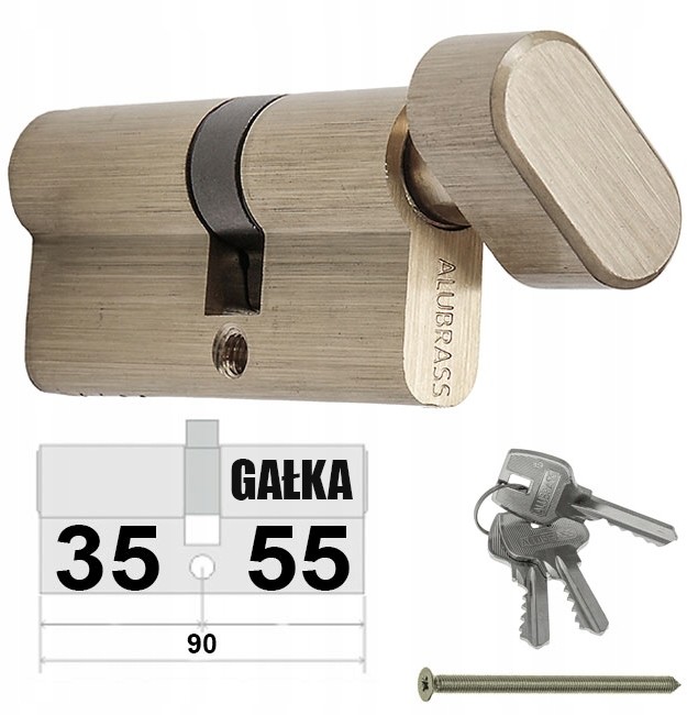 Wkładka Do Zamka 35/55 Alubrass Gałka Mosiądz Saty