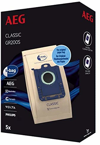 AEG GR200S s-bag classic worki do odkurzacza (5 worków do odkurzacza zapewnia stałą wysoką moc ssania, optymalna filtracja, zamknięcie higieniczne, wysokiej jakości worki papierowe, brązowe) GR200S