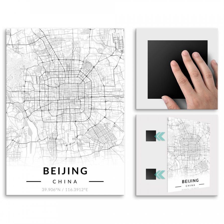 Pix4home Plakat metalowy Mapa B&W Pekin M POS-M-03378