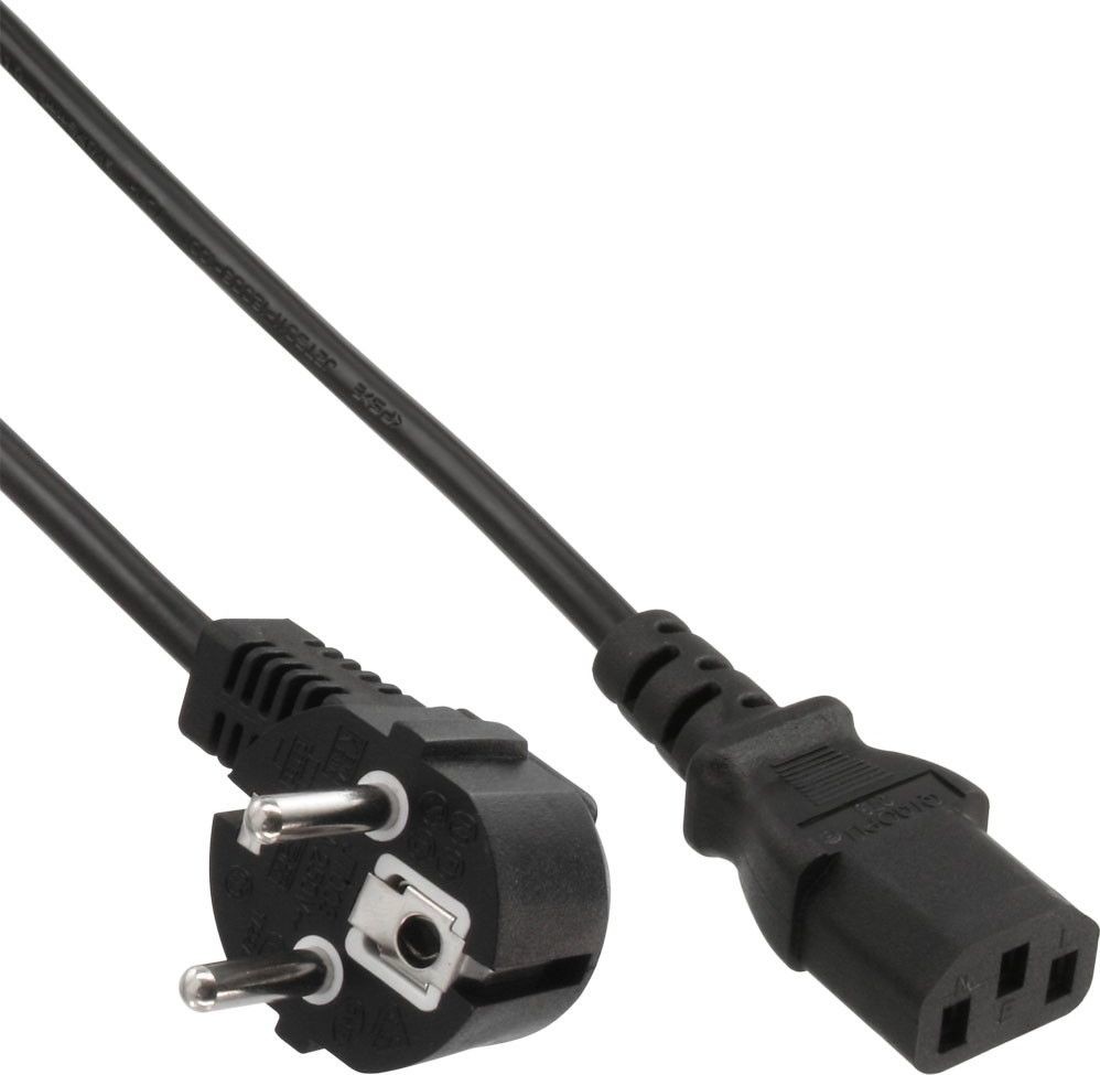 InLine Kabel zasilający Kabel zasilający Schutz kontakt kątowy do 3pin IEC C13 czarny H05VV-F 3x0,75mm2 0,3m 16647F