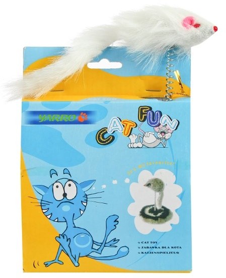 Yarro Zabawka dla kota, mysz futrzana na podstawie ze sprężyną 16x22 cm