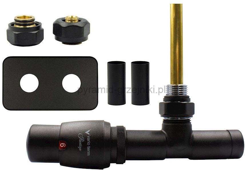 Varioterm Zawór termostatyczny UNICO All i One rozeta prostokątna - czarny str. pex 16 mm lewy APUGS0214CFK/L(Pex)