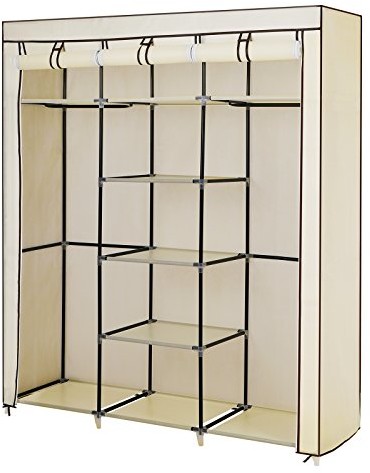 SONGMICS Songmics RYG12M duża składana szafa z 2 drążkami do wieszania ubrań i trzema drzwiami zwijanymi w górę, wymiary: 175 x 150 x 45 cm, kolor: beżowy