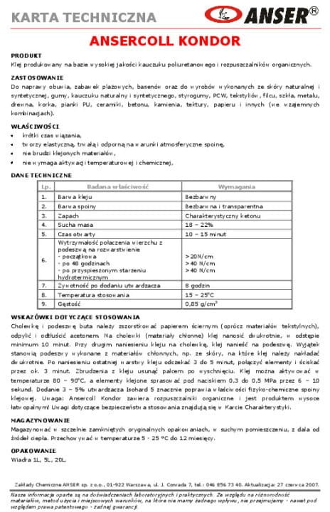 Anser KLEJ ANSERCOLL POLIURETANOWY CONDOR 1L KLEJ PO-U 1L [10533763]