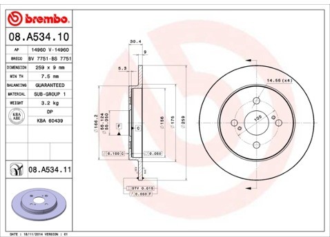 BREMBO Tarcza hamulcowa 08.A534.11