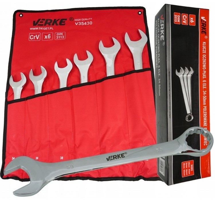 Verke V35430 Klucze płasko oczkowe 34-50 mm 6 szt
