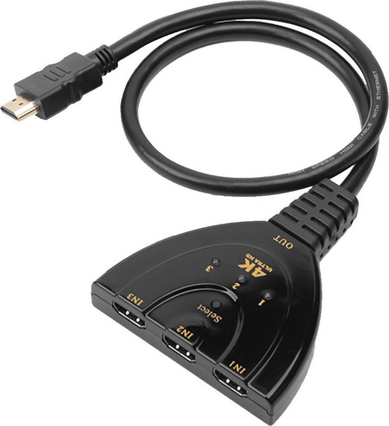 Techly 3-Portowy Przełącznik HDMI 3x1 4K 30Hz Pigtail IDATA HDMI-3F30
