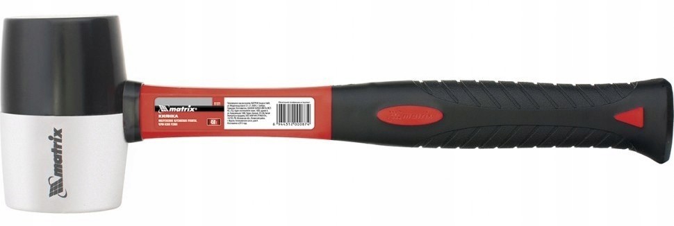 MODECO Młotek Gumowy Uchwyt Fiberglass 450g Czarno Biały