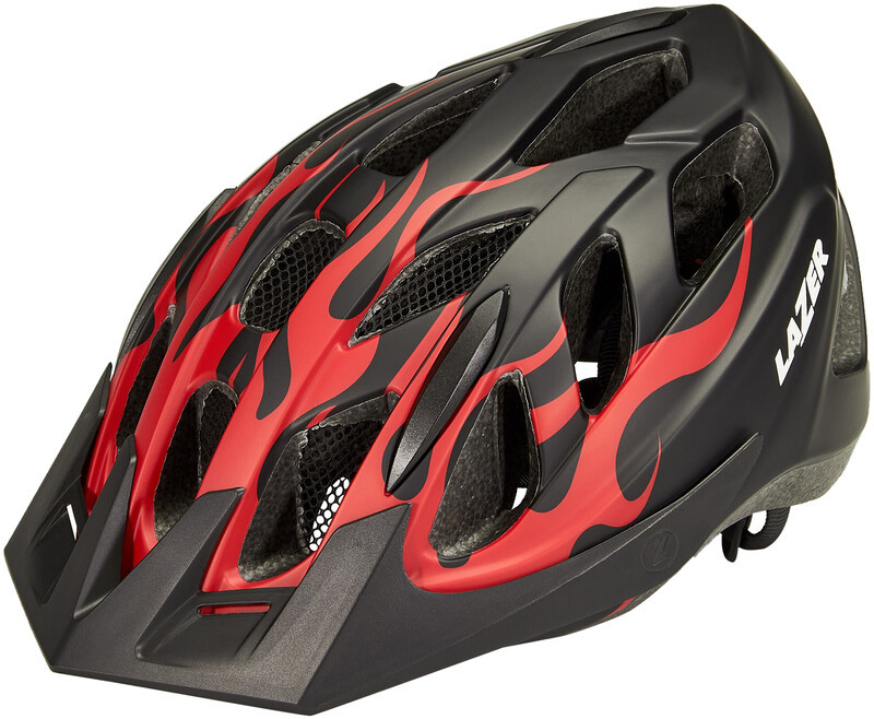 Lazer J1 Kask rowerowy z moskitierą Dzieci, red flames Onesize | 52-56cm 2021 Kaski dla dzieci FA003716081