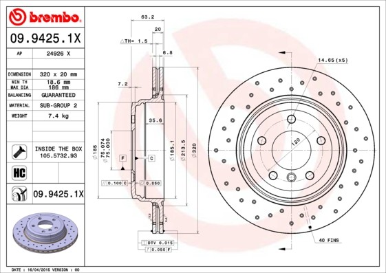 BREMBO Tarcza hamulcowa 09.9425.1X