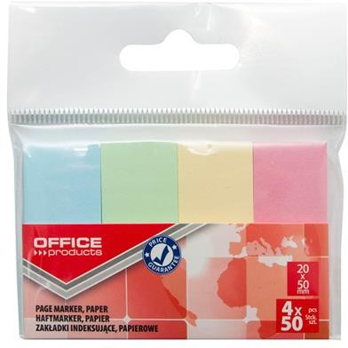 Office products Zakładki indeksujące papier, 20x50mm, 4x50 kart., zawieszka, mix kolorów pastel 14215224-99