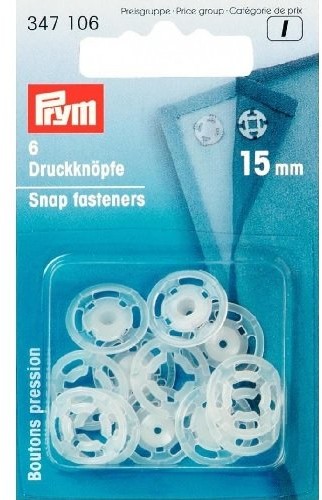 Prym 347106 zatrzaski do szycia, przezroczyste, 15 mm