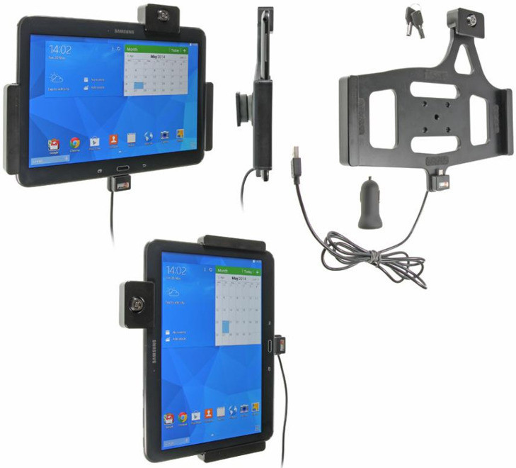 Samsung Brodit AB Uchwyt aktywny z kablem USB do Galaxy Tab 4 10.1 SM-T530 z blokadą na kluczyk 535632
