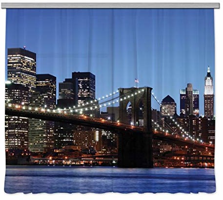 AG Design fcsxxl 7417 Brooklyn Bridge, firanka/zasłona, 280x245 cm, 2 części (140x245 cm), materiał, multicolor, 0,1x280x245 cm FCSxxL 7417