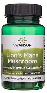SWANSON Lion's Mane Mushroom 500mg [ 60caps ] - Soplówka jeżowata