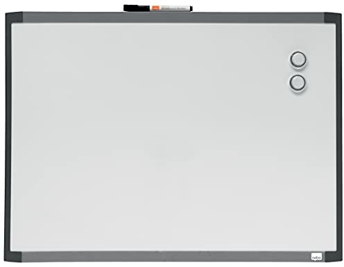 Nobo Rexel 1903772 magnetyczna tablica suchościeralna, wymiary 585 x 430 mm, z markerem, magnesami i zestawem montażowym, biała z plastikową ramką (różne kolory) 1903772