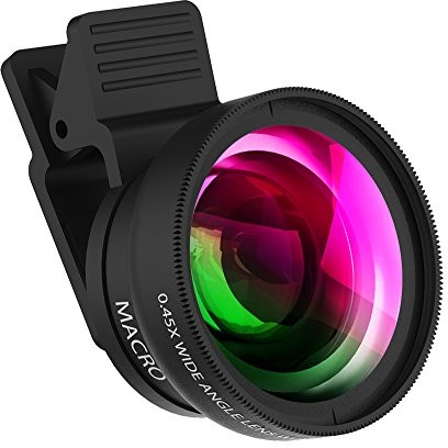 APEXEL Cell Phone Camera Lens 2 in 1 Clip-on Lens Kit 0.45X Super Wide Angle & 12.5X Macro Phone Camera Lens for iPhone 8 7 6s 6 Plus 5s Samsung Android & Most Smartphones Black