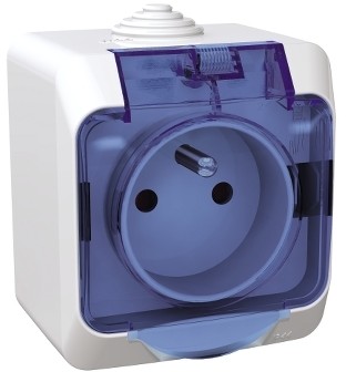 Schneider CEDAR-PLUS-Gniazdo-pojedyncze-2P+PE-z-niebieską-klapką-IP44-biały WDE000542