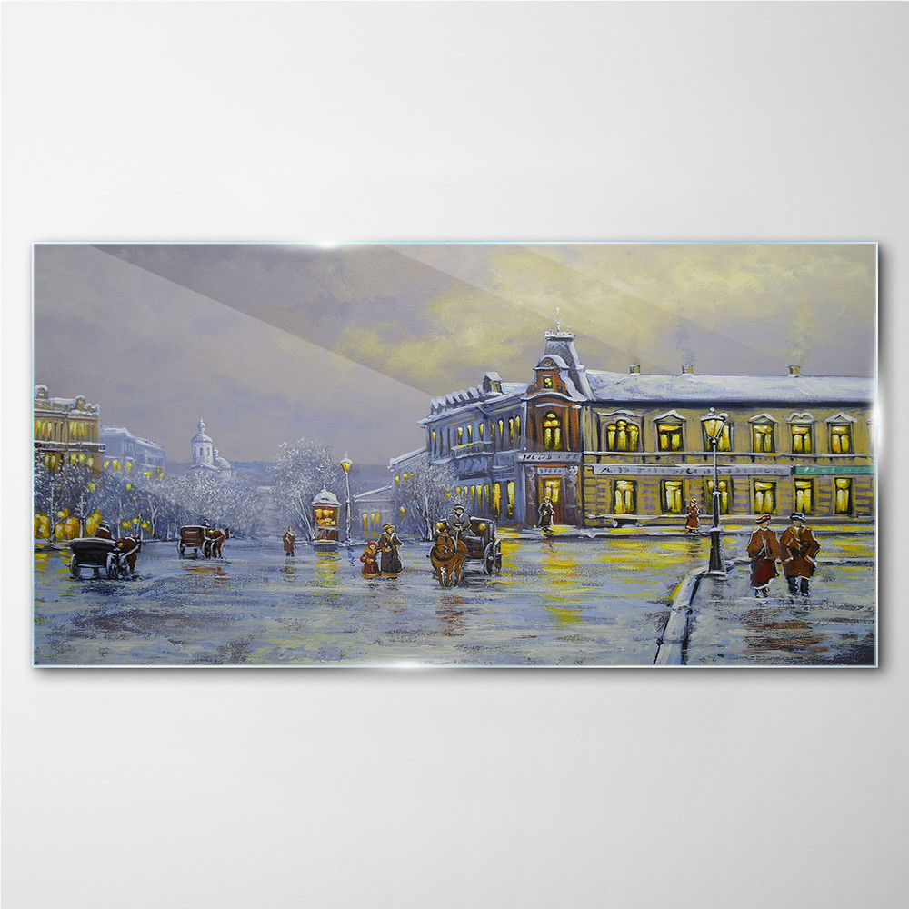 PL Coloray Obraz Szklany wieś zima śnieg światła 100x50cm