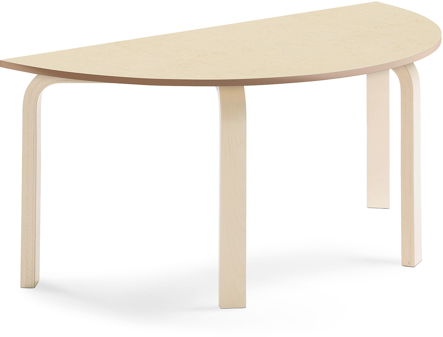 AJ Produkty Stół ELTON, półokrągły, 1200x600x530 mm, beżowe linoleum, brzoza