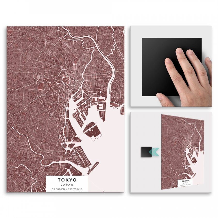 Pix4home Plakat metalowy Mapa Burgund Tokio L POS-L-02606