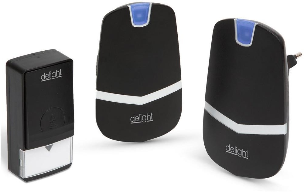 Delight SET 2x Bezprzewodowy dzwonek do gniazdka 230V IP44 czarny