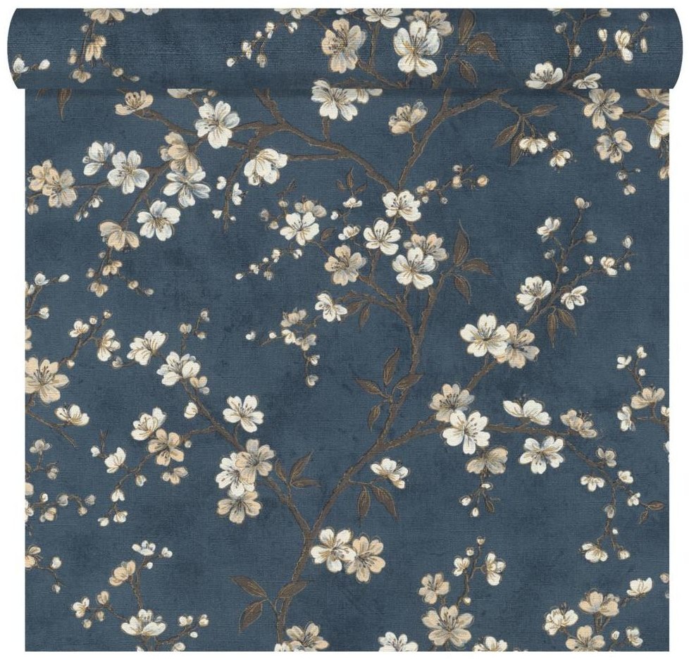 Rasch Tapeta w kwiaty FLOWERS niebieska winylowa na flizelinie