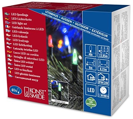 Konstsmide 6004 500 Mini/na zewnątrz (IP44)/zewnętrzny transformator 24 V/40 kolorowe diody LED/przewód zielony 6004-500EE