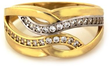 LOVRIN Złoty pierścionek 585 szeroki dwukolorowy cyrkonia 2,47g PI5748A