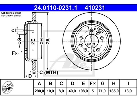 ATE TARCZA HAM 24.0110-0231.1 PEUGEOT 605 2.1D 89-95, 2.1TD 12V 94-99, 3.0 V6 97-99  24.0110-0231.1
