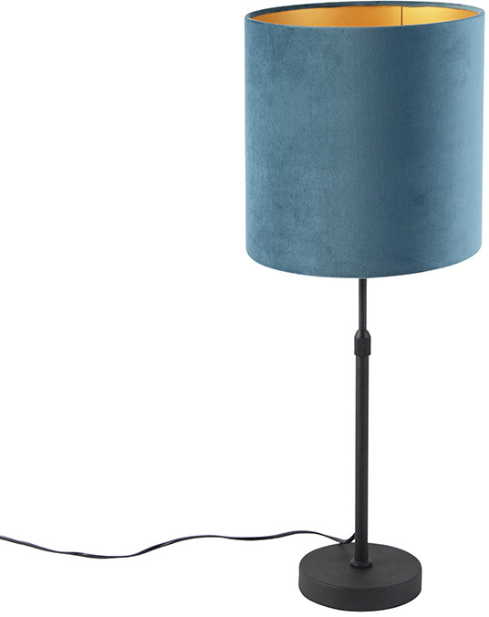 QAZQA Czarna lampa stołowa z aksamitnym odcieniem niebieskim ze złotem 25 cm - Parte 98514