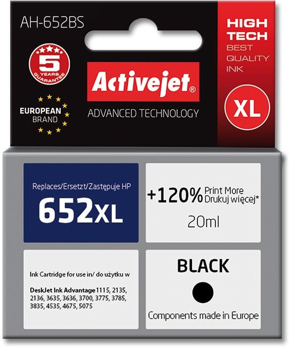 ActiveJet Tusz AH-652BS (zamiennik HP 652 F6V25AE; Premium; 20 ml; czarny) AH-652BS
