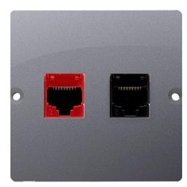Kontakt Simon Kontakt_Simon Gniazdo komputerowe RJ45 kat.5e + telefoniczne RJ12 (moduł). Montaż gniazda na wkręty do puszki srebrny mat BM5T.02/43