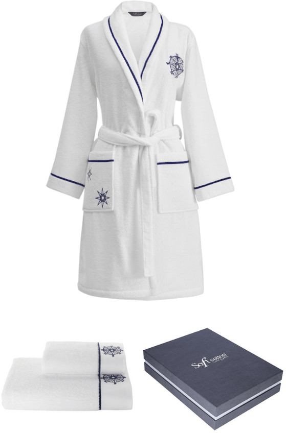 Soft Cotton Szlafrok MARINE LADY + ręczniki + pudełko Biały M 8111ML_sets