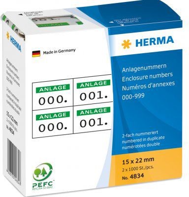 Herma Anlagennr. selbstkl. 2-fach 15x22 mm Aufdruck grün - 4834