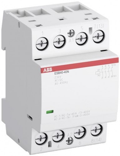 ABB Stycznik modułowy ESB40-40N-06, I=40A (AC-1/AC-7a), 22A (AC-3); U cewki=230V AC/DC; Styki: 4NO ESB40-40N-06