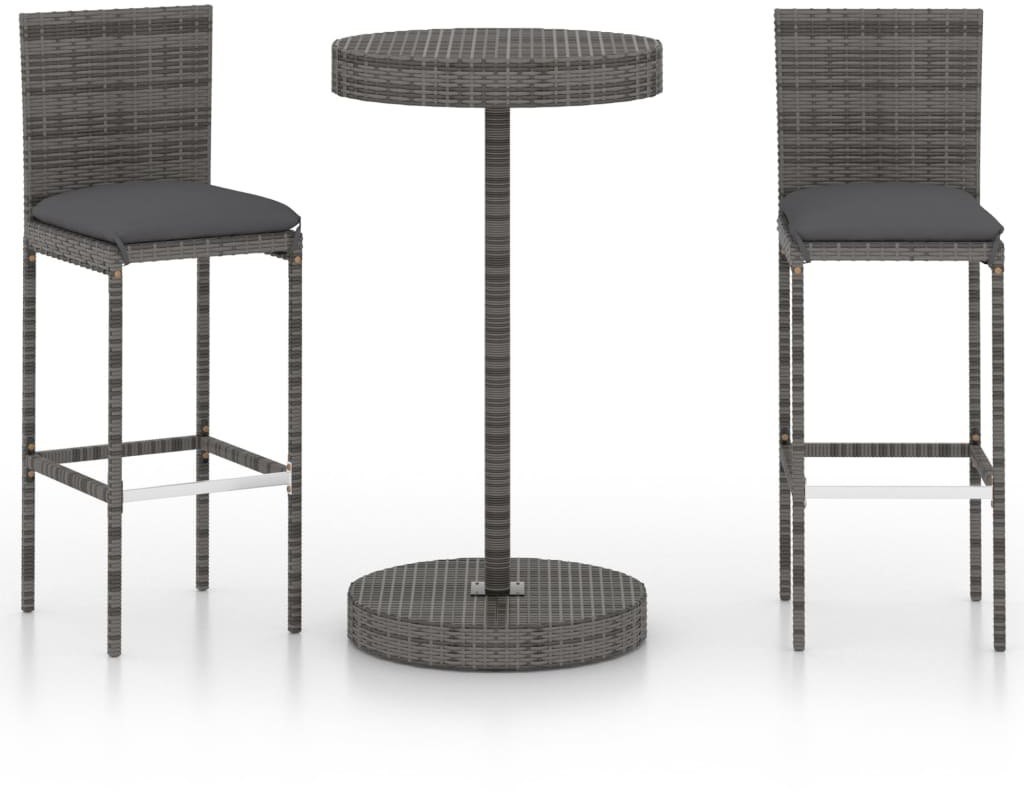 vidaXL 3-cz. zestaw mebli barowych z poduszkami, rattan PE, szary 3064793