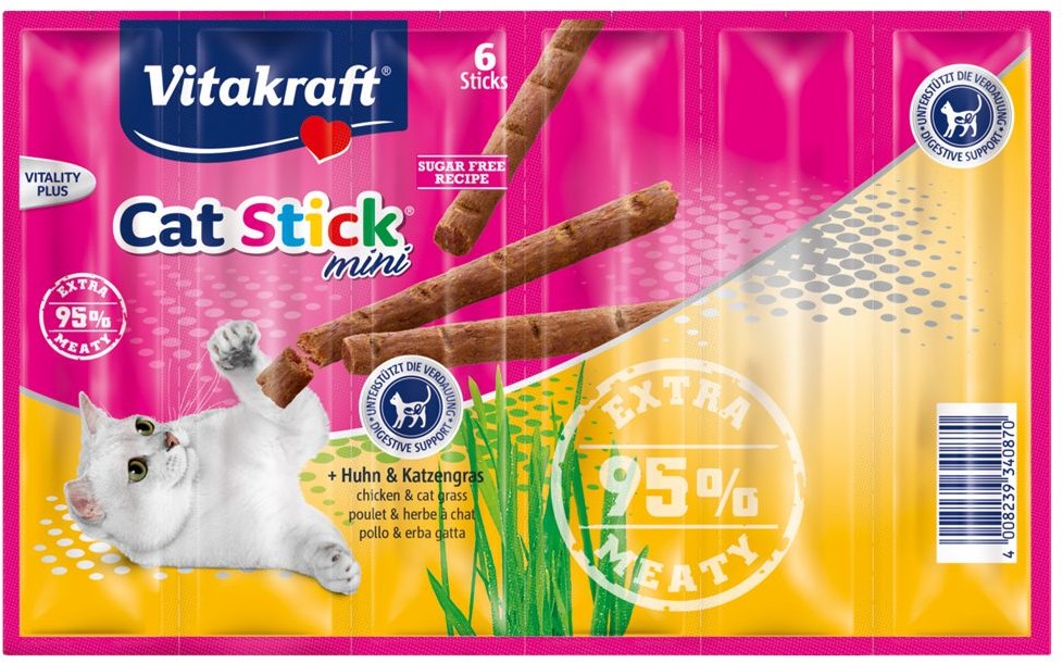 Vitakraft Cat Stick Mini, kurczak z trawą dla kota - 12 x 6 g